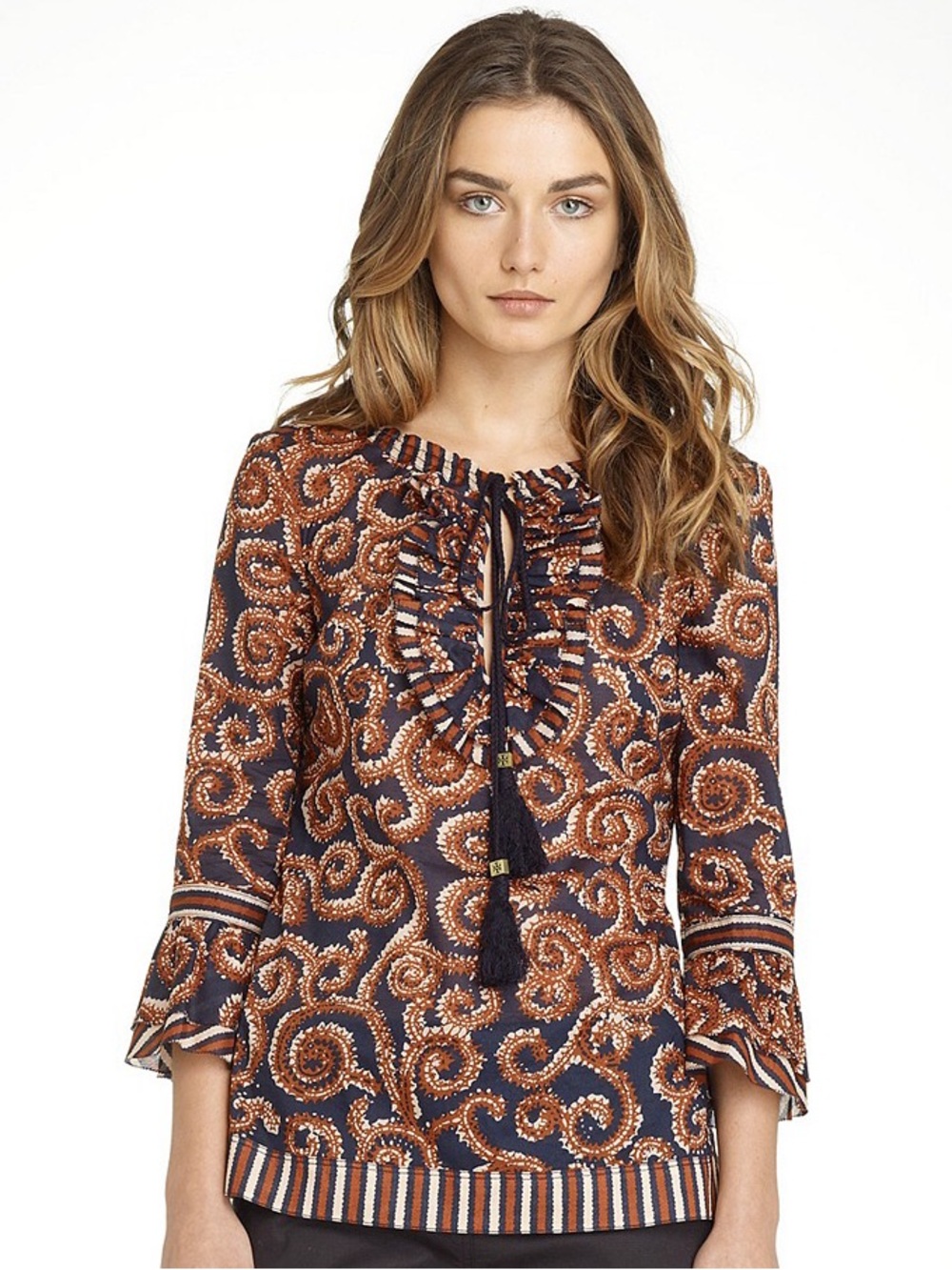 TORY BURCH $258 • 18.5” PTP • Boho Gwenna Jacquard Ruffle Tunic - Picture 9 of 9